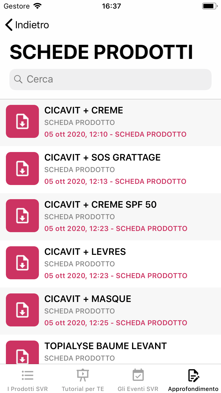 Screenshot App SVR Scheda Prodotto