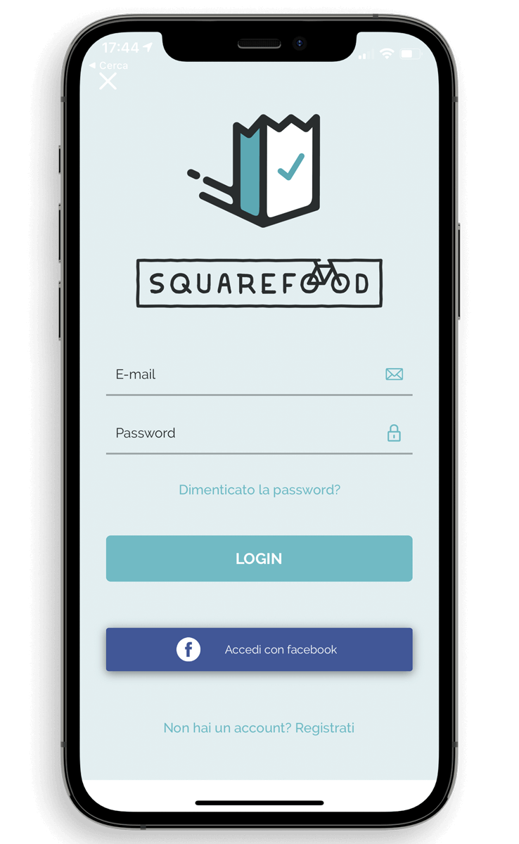 Pagina di login dell'applicazione Squarefood