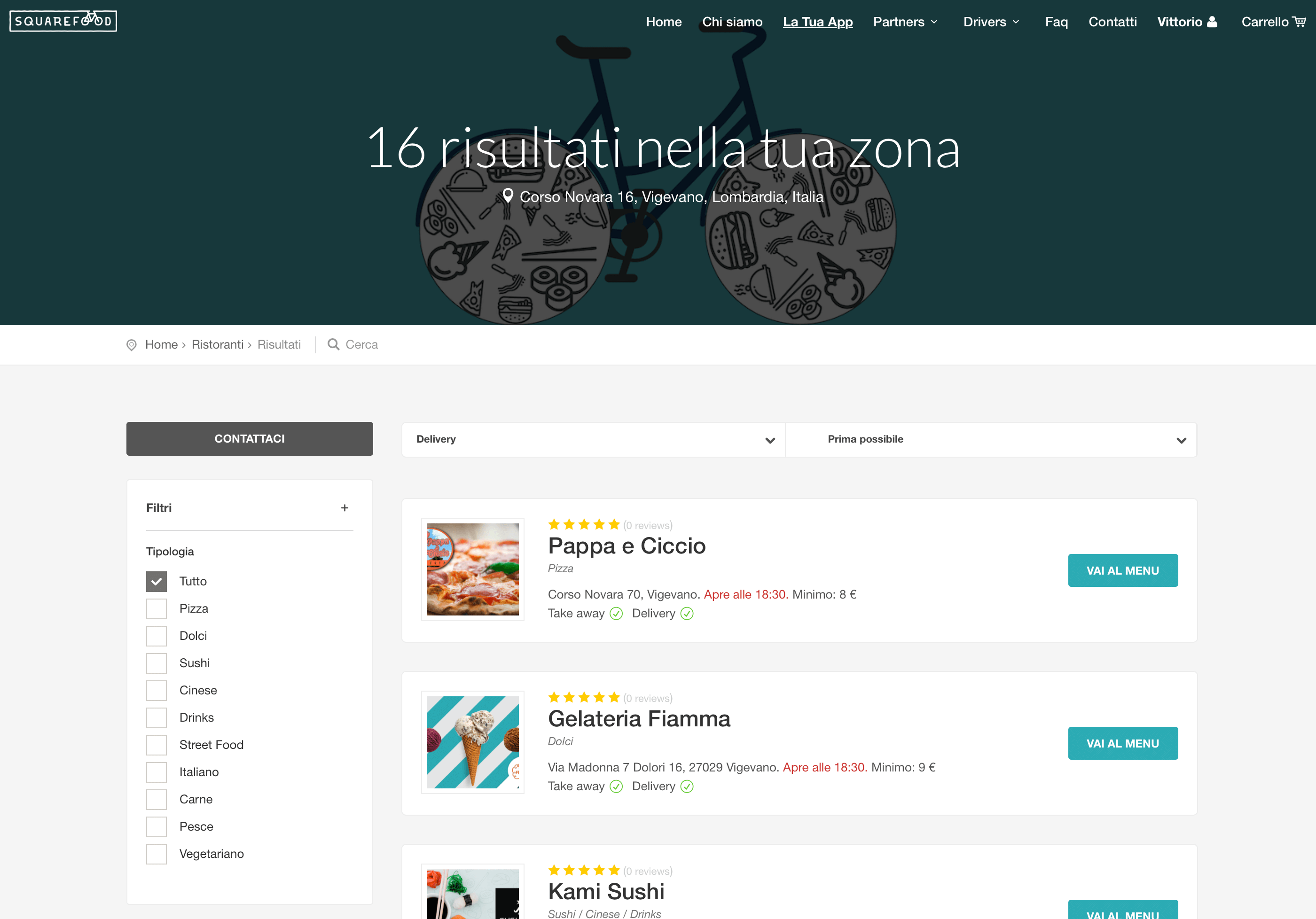 Ricerca dei ristoranti Squarefood