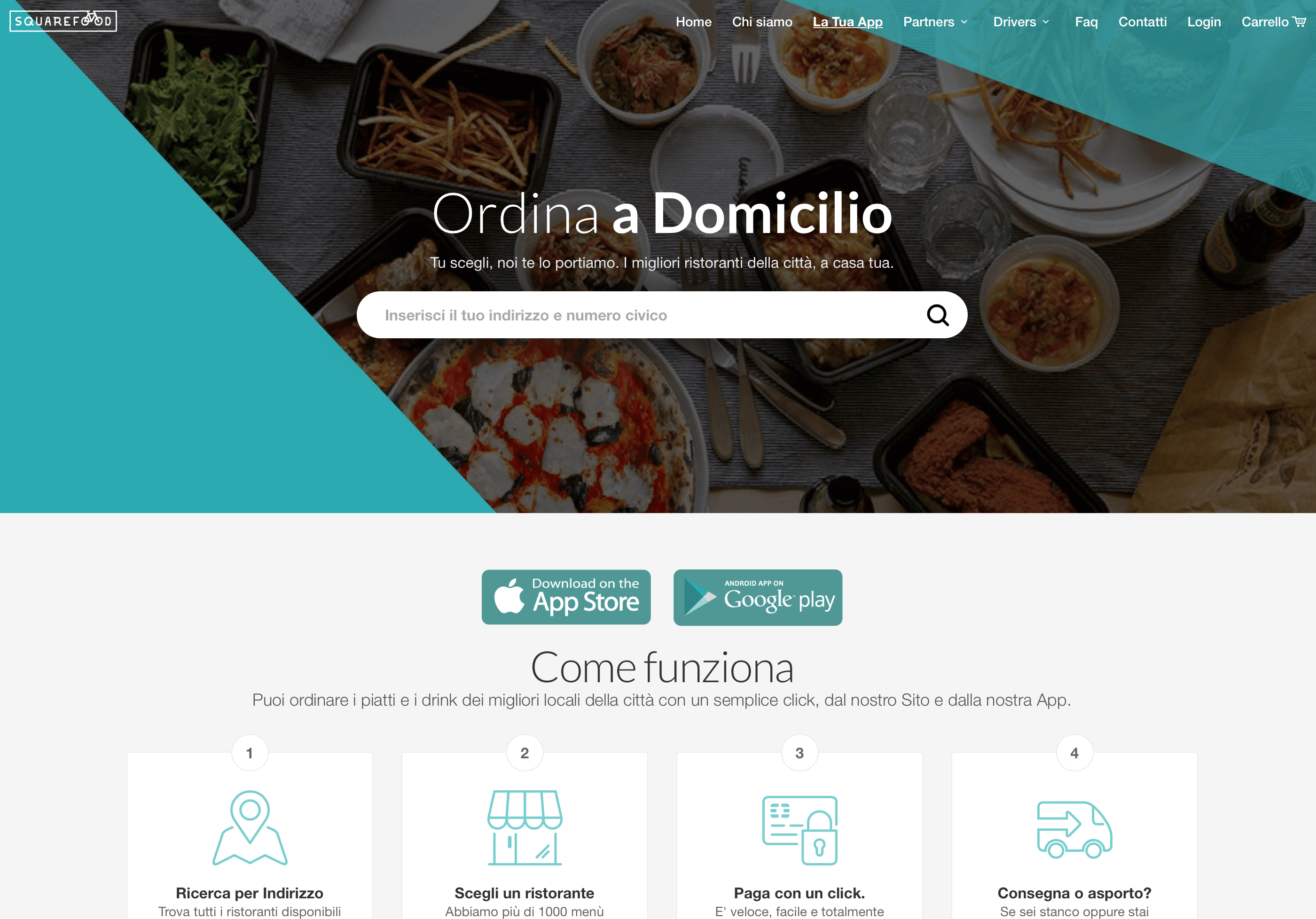 Pagina di atterragione lato utente Squarefood