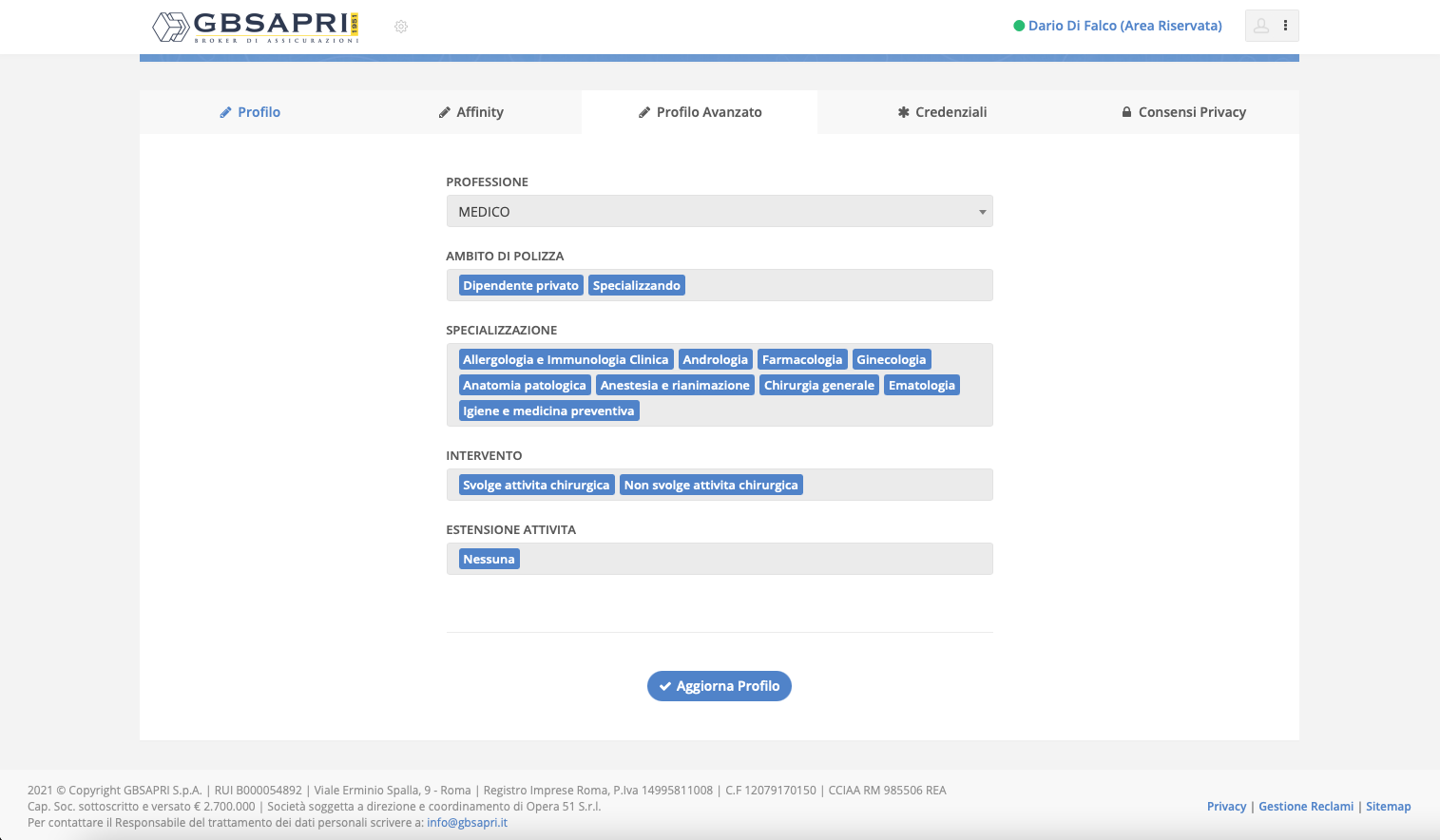 Modifica profilo Affinity GBSapri