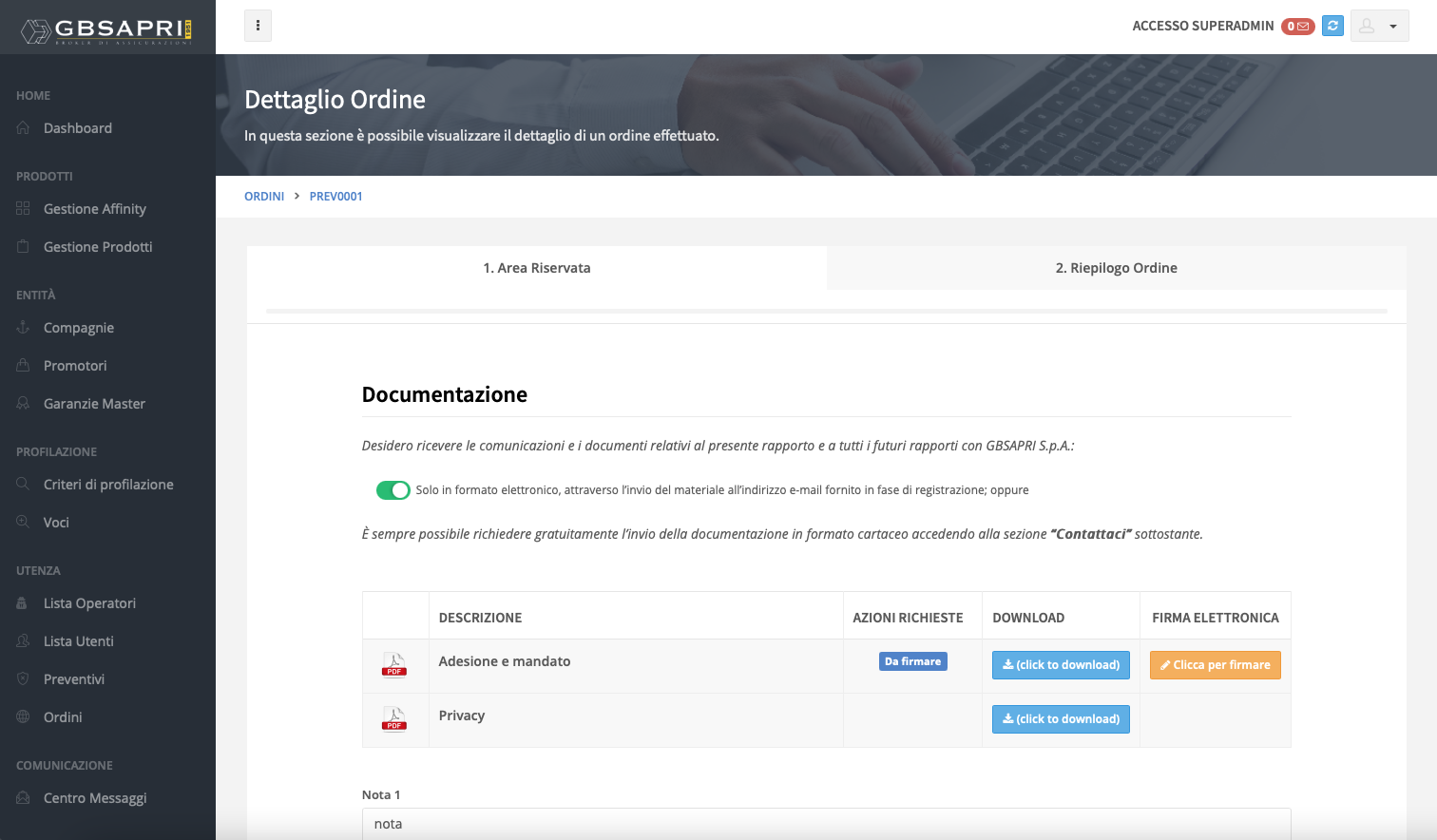 Dettaglio ordine Affinity GBSapri