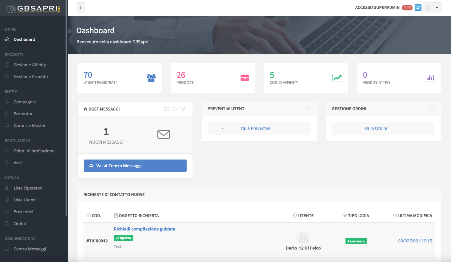Dashboard personale Affinity GBSapri