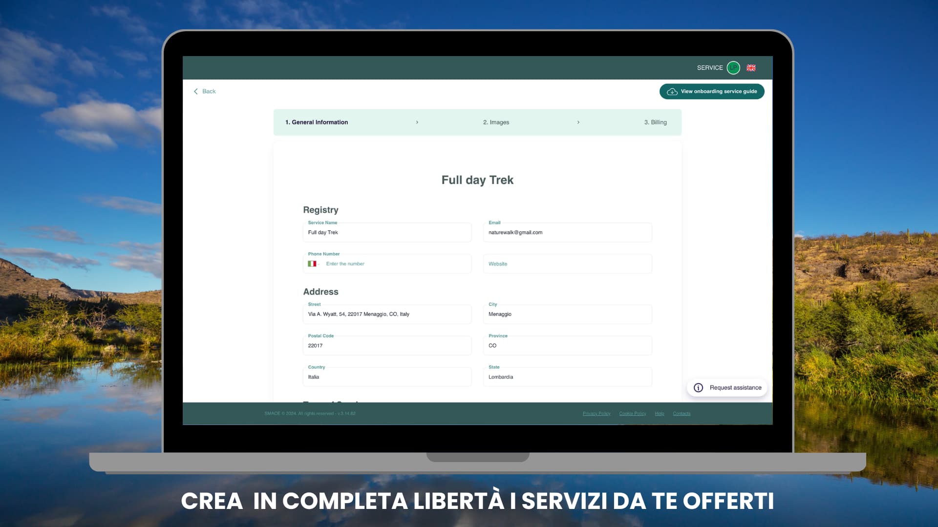 Scheda di compilazione di un servizio su SAMCE